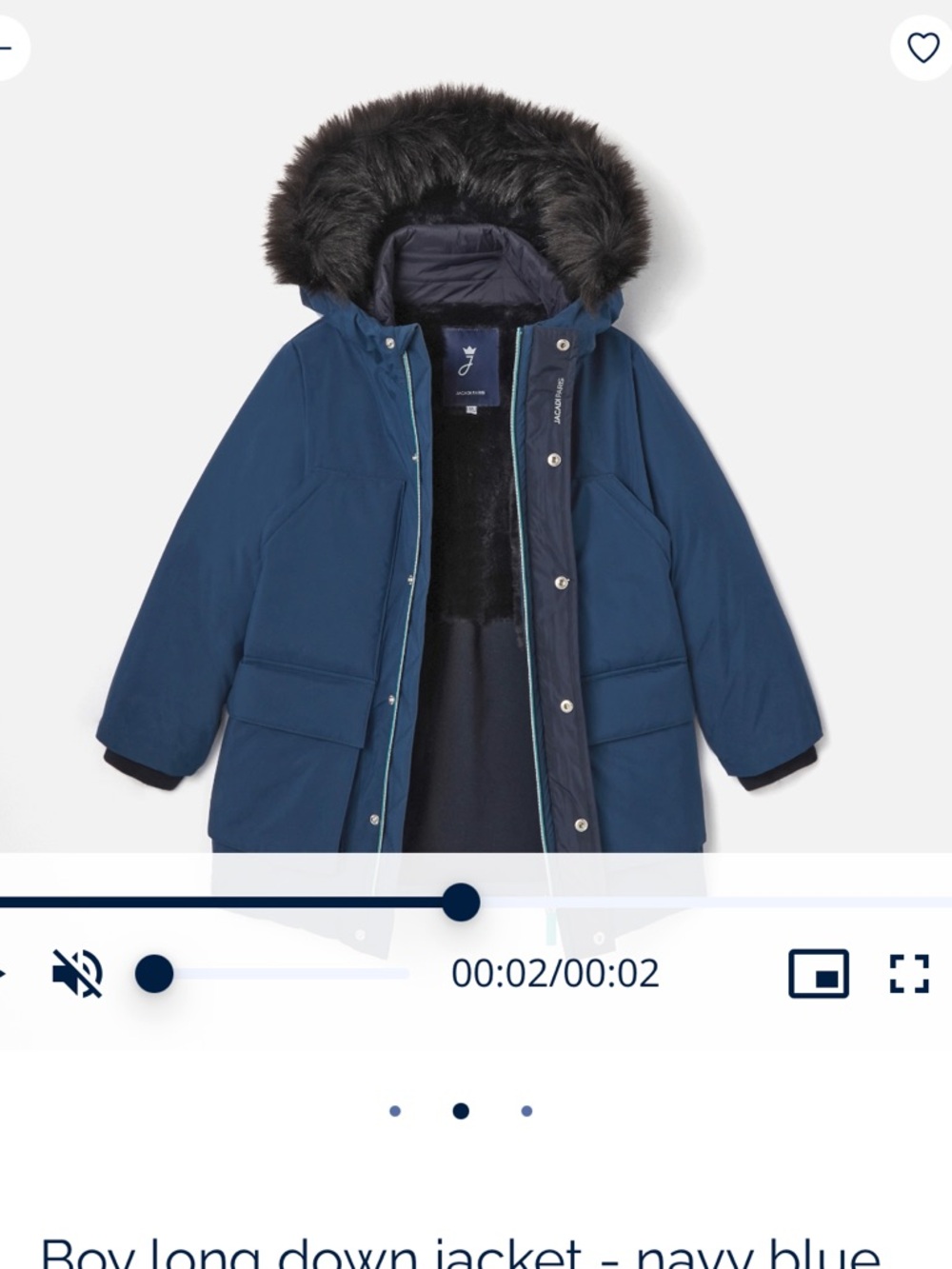 Jacadi Paris Boys Long Down Jacket Navy Blue Coat Faux Fur Hood Size 4